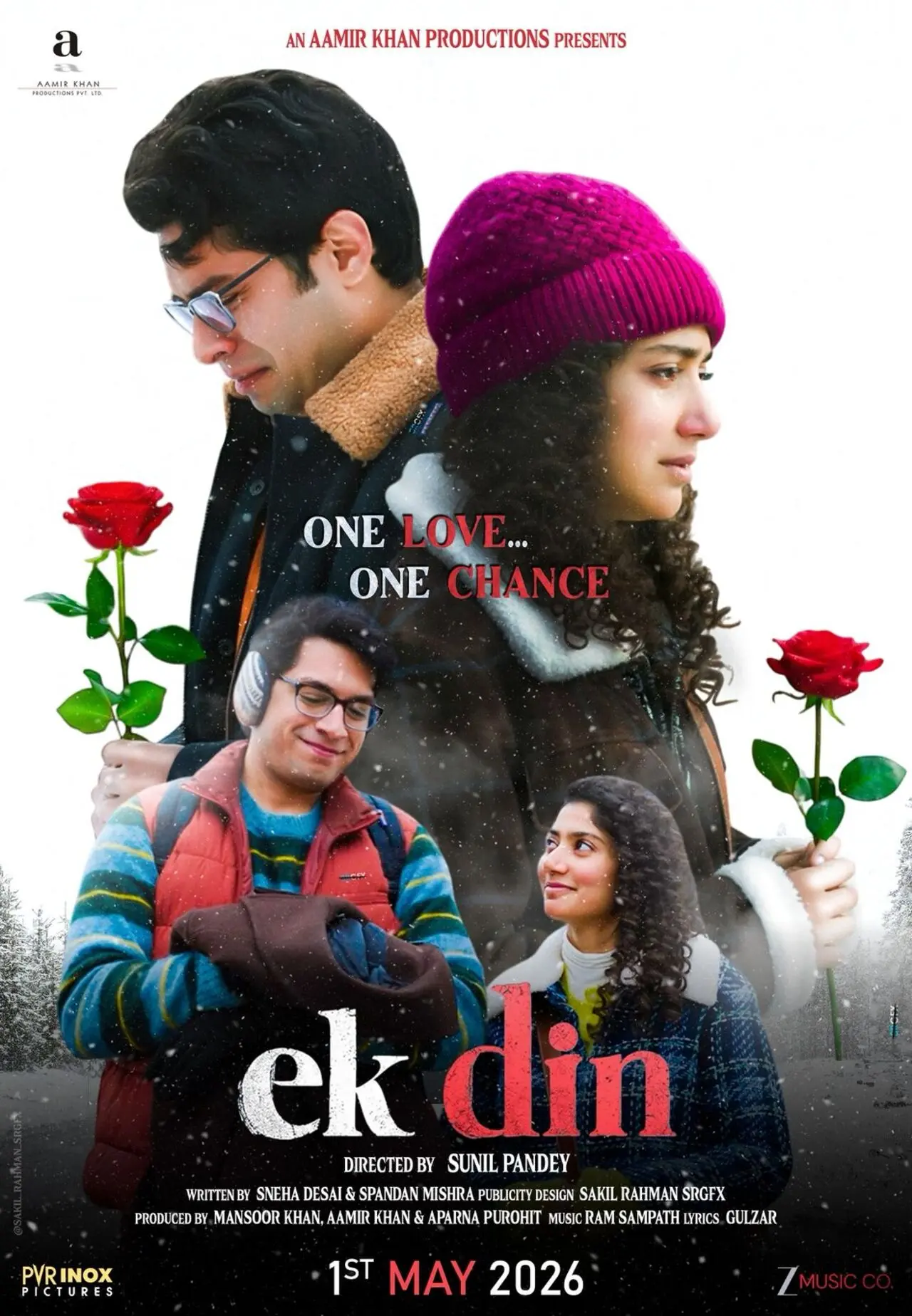 Ek Din (May 1)
Set against the snowy landscapes of Japan and an intimate story shaped by chance, memory and emotional connection, Ek Din brings a contemporary romance to the big screen. Directed by Sunil Pandey, it stars Junaid Khan and Sai Pallavi.